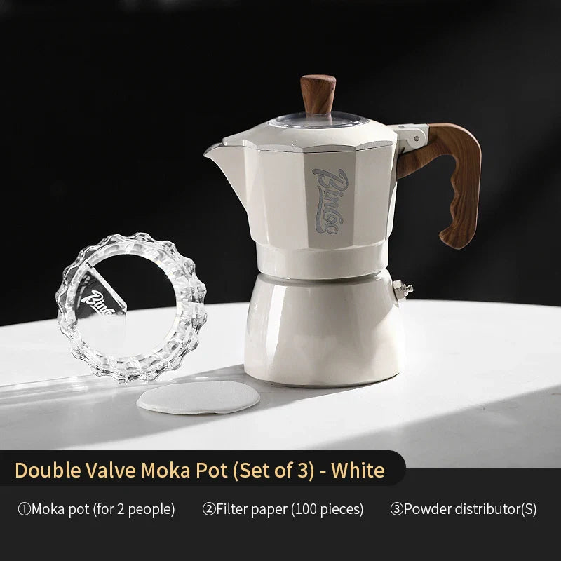 Bincoo Double Valve Coffee Moka Pots – 200-400ml Stovetop Espresso Makers